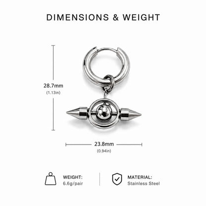 Spike Orb Drop Earrings Silver Dimension Diagram 28.5mm 1.12inch and 23.5mm 0.93inch