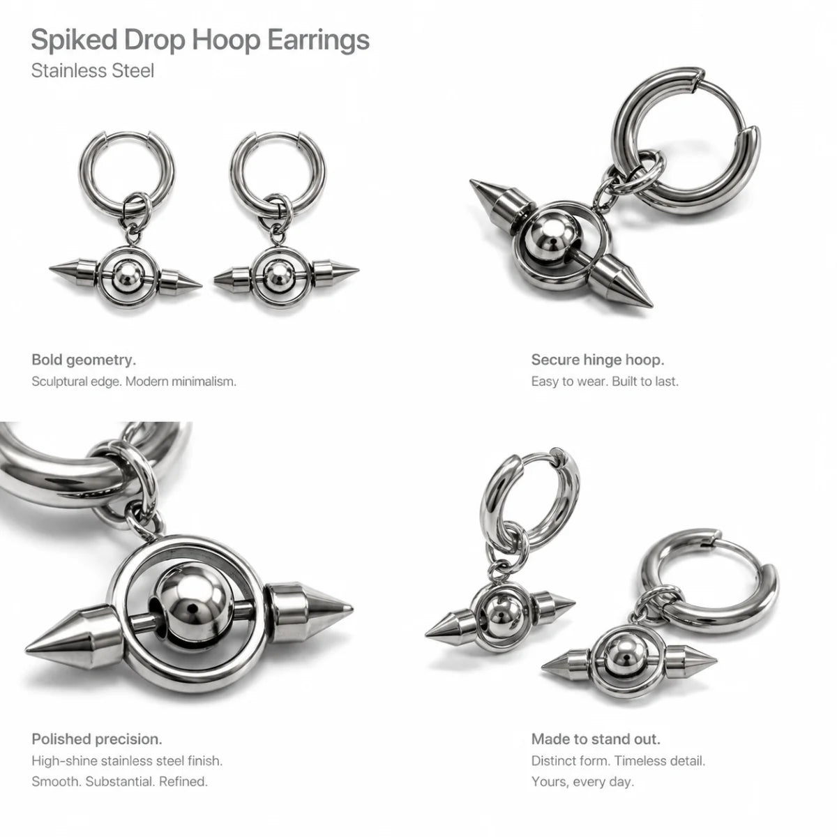 Spike Orb Drop Earrings Silver Multi Angle Product Feature Showcase