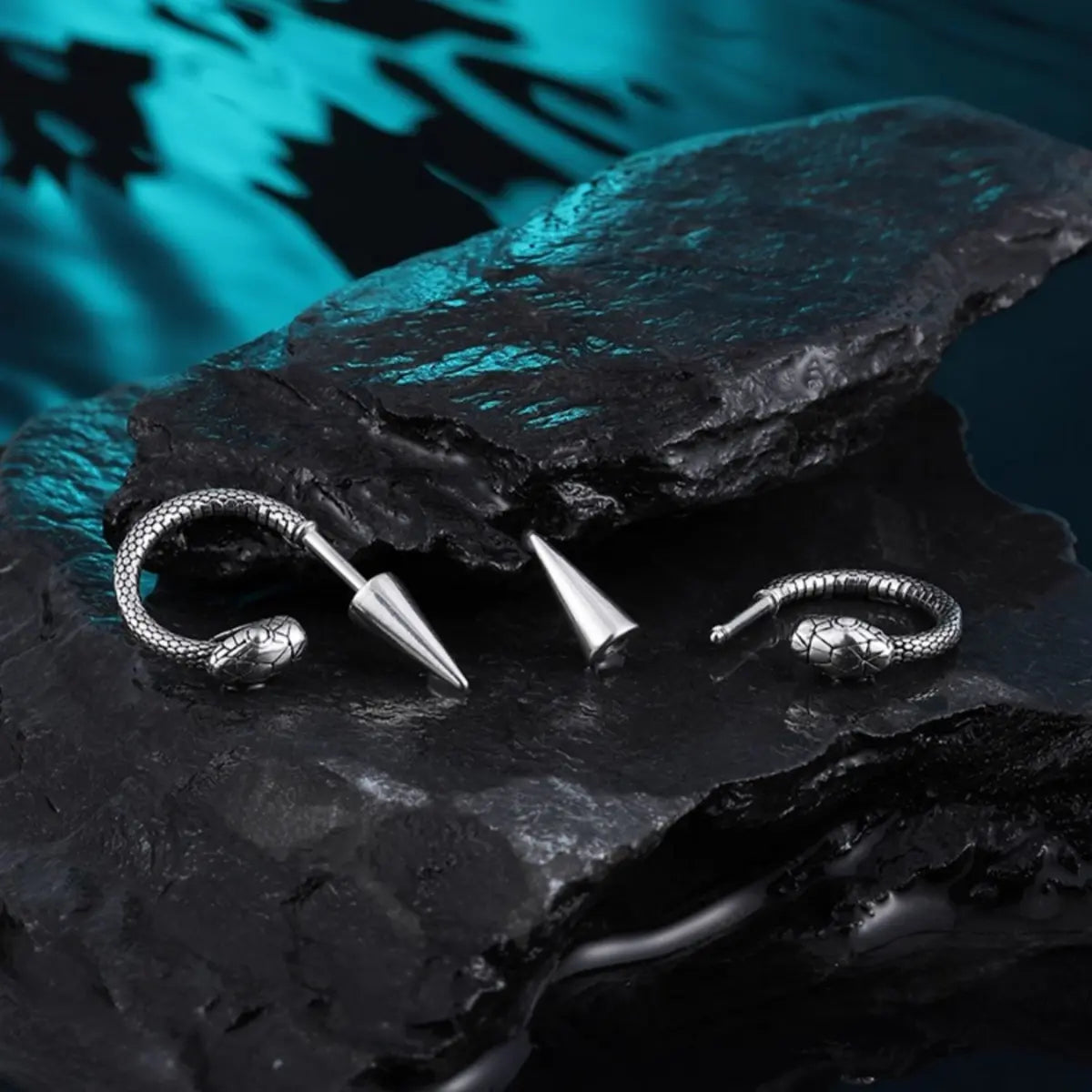 Spike Snake C Hoop Earrings Side