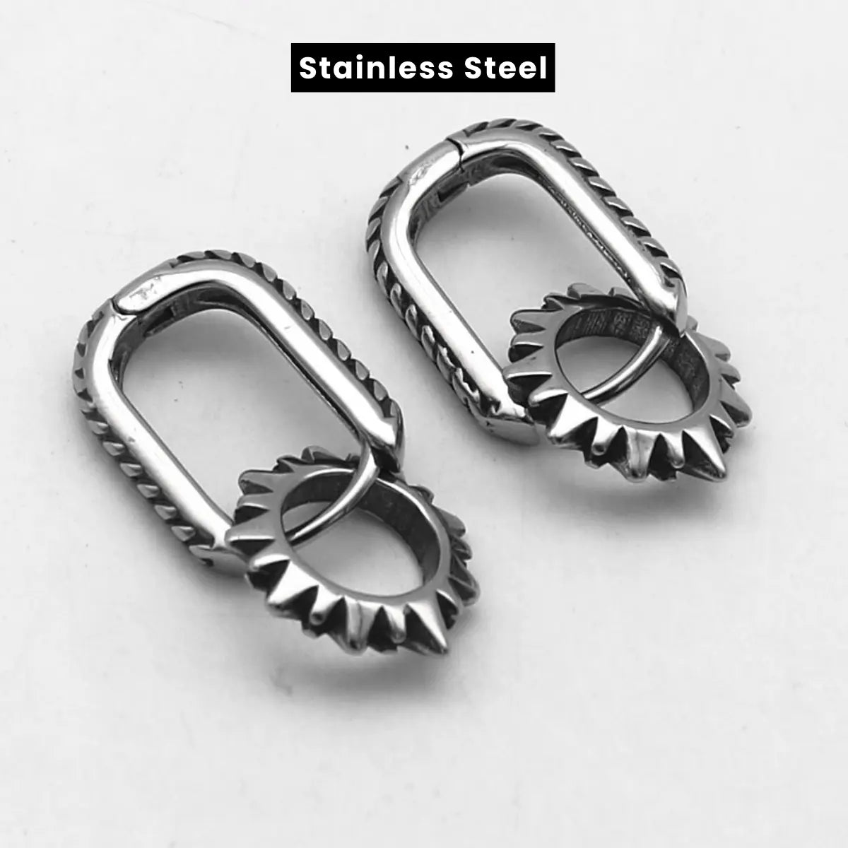 Spike U Hoop Earrings Stainless Steel Front