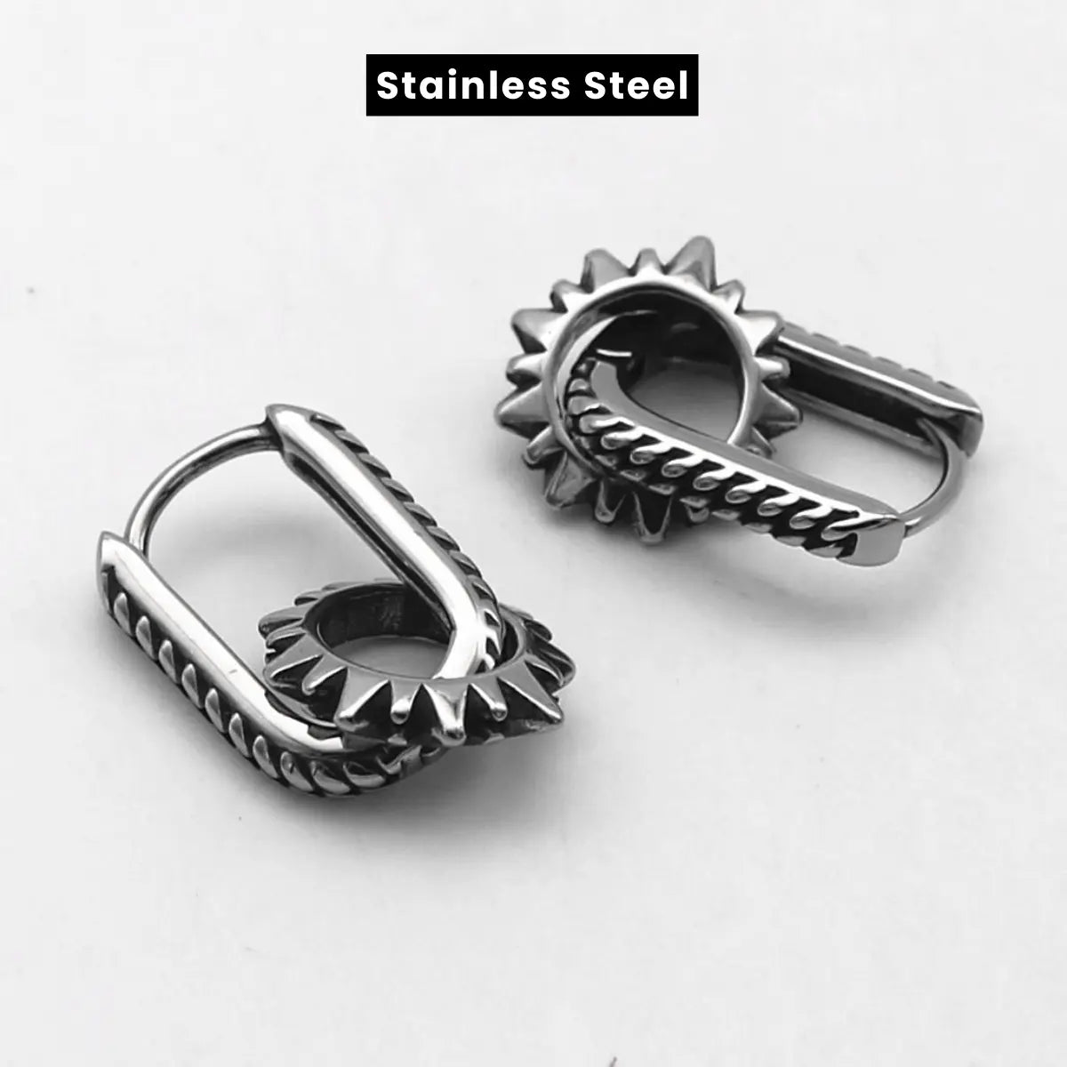 Spike U Hoop Earrings Stainless Steel Side