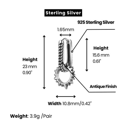 Spike U Hoop Earrings Sterling Silver Dimensions and Weight