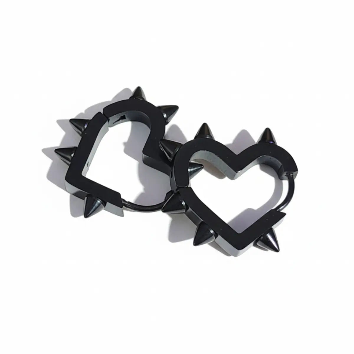 Spiked Heart Hoop Earrings Black Close Up