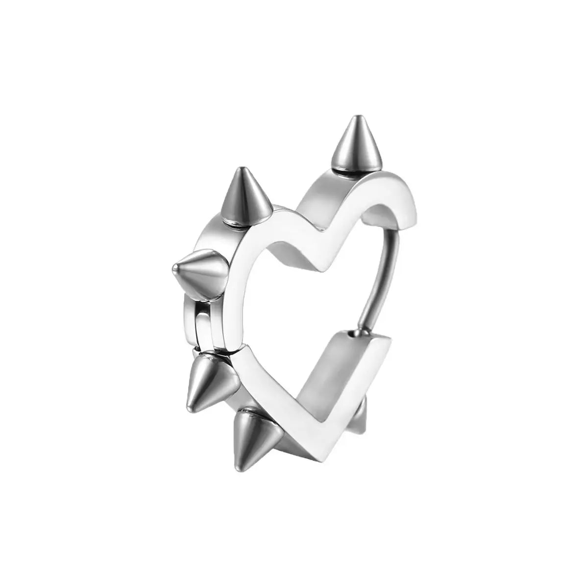 Spiked Heart Hoop Earrings Silver