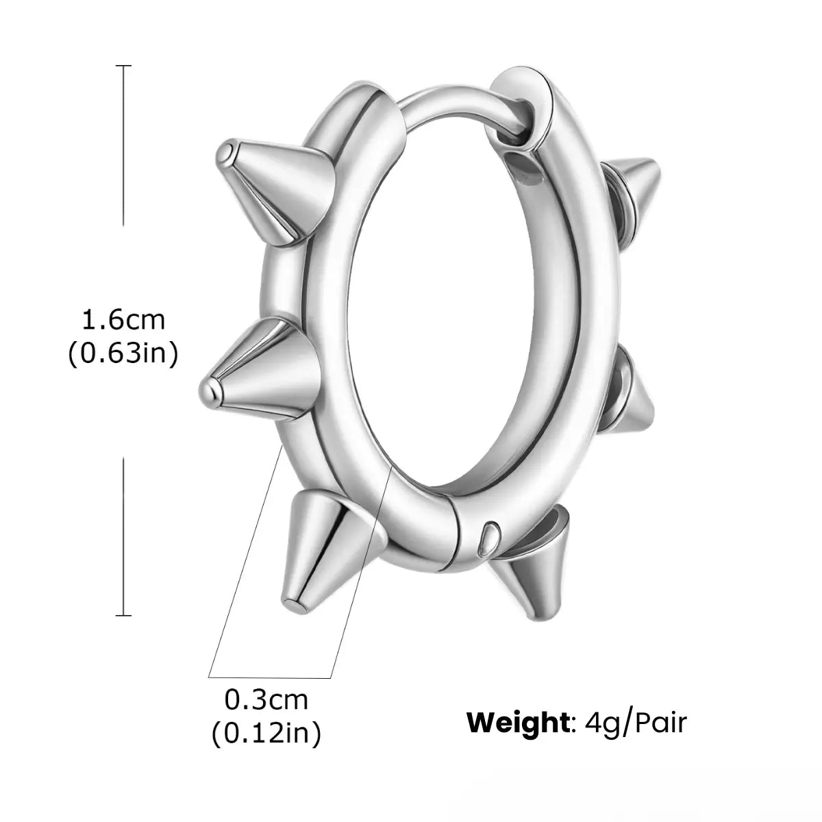 Spiked Hoop Earrings Silver Dimensions and Weight