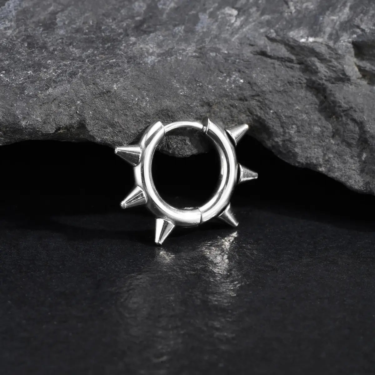 Spiked Hoop Earrings Silver Front Details