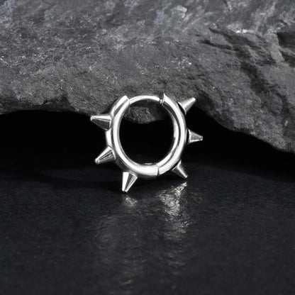 Spiked Hoop Earrings Silver Front Details