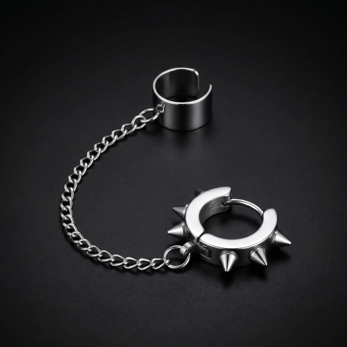 Spiked Hoop Earrings and Ear Cuff Silver