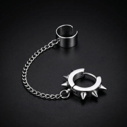 Spiked Hoop Earrings and Ear Cuff Silver
