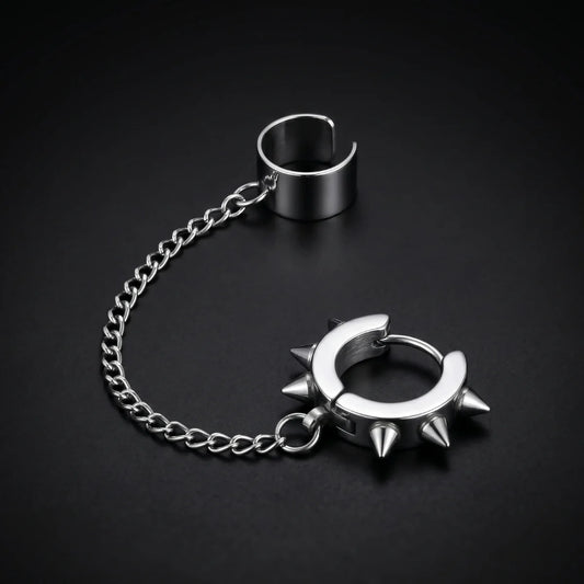 Spiked Hoop Earrings and Ear Cuff Silver