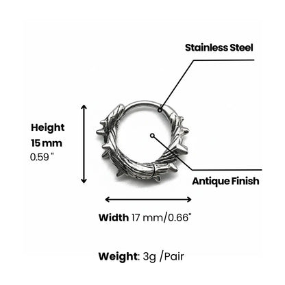 Spiked Thorn Huggie Hoop Earrings Dimensions and Weight