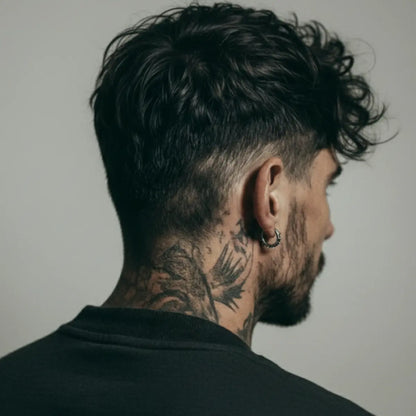 Spiked Thorn Huggie Hoop Earrings Worn by Male Model Back