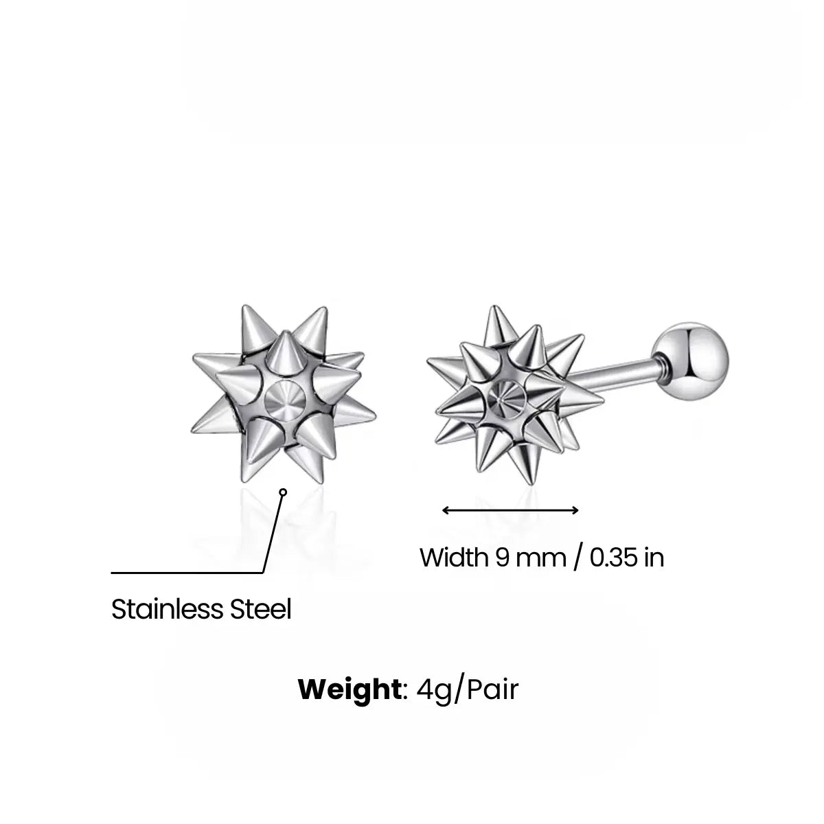 Spiky Ball Stud Earrings Dimensions and Weight