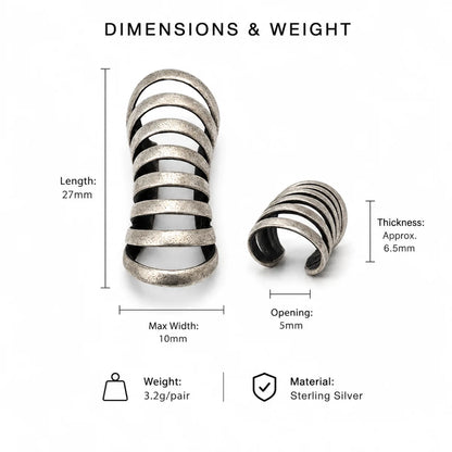 Spine Ear Cuff Earrings 925 Silver Dimension Diagram 30mm 1.18inch and 15mm 0.59inch