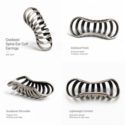 Spine Ear Cuff Earrings 925 Silver Multi Angle Product Feature Showcase