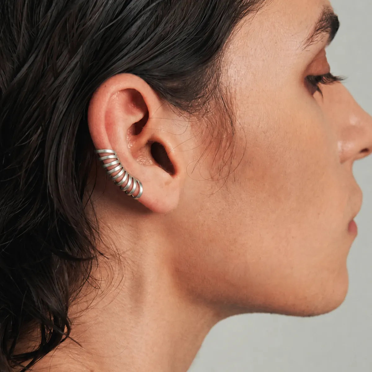 Spine Ear Cuff Earrings 925 Silver Worn by Model Profile View