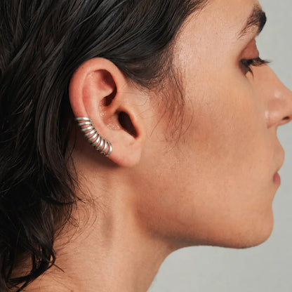 Spine Ear Cuff Earrings 925 Silver Worn by Model Profile View