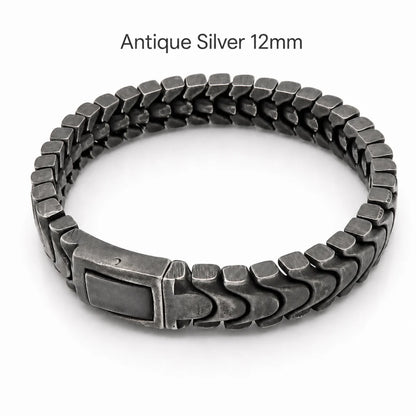 Spine Link Bracelet Antique Silver 12mm Front View White Background