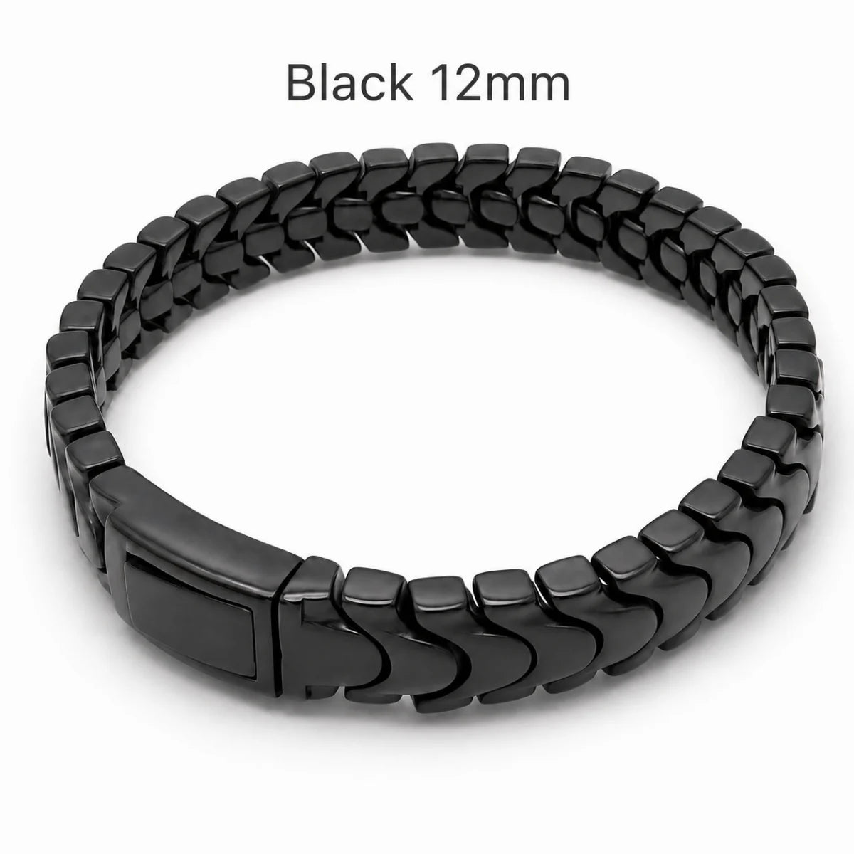 Spine Link Bracelet Black 12mm Front View White Background