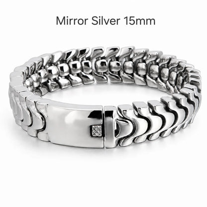 Spine Link Bracelet Mirror Silver 15mm Front View White Background