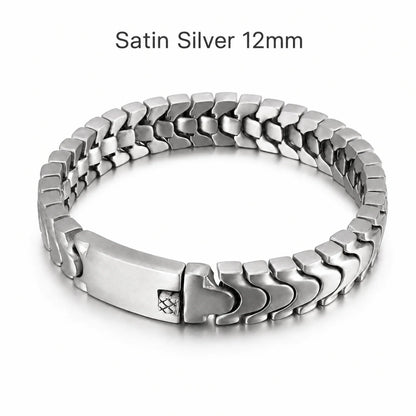 Spine Link Bracelet Satin Silver 12mm Front View White Background