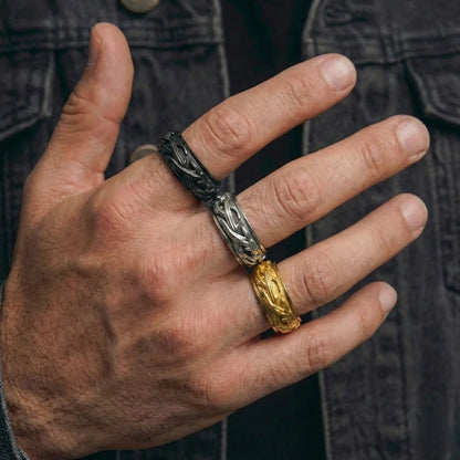 Spinner Thorns Rings Gold and Black Worn by Male Model