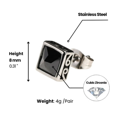 Square Black Diamond Stud Earrings Dimensions and Weight