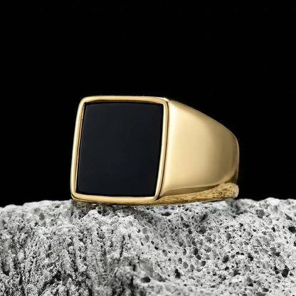 Square Black Ring Gold