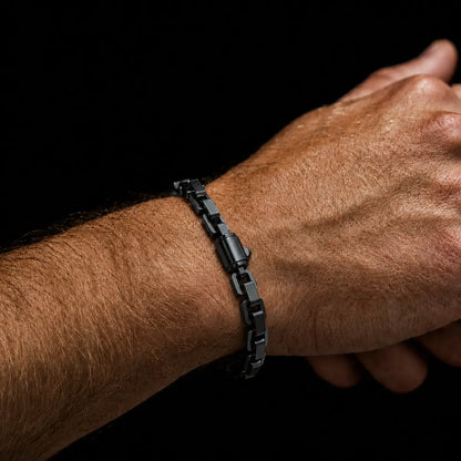 Square Cuban Link Bracelet Black Worn by Male Model