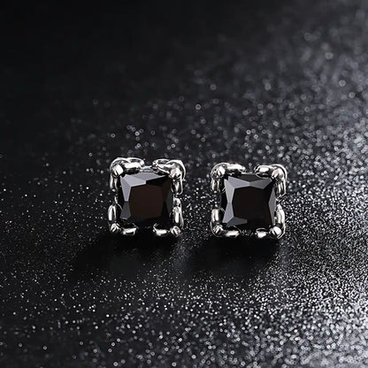 Square Cut Black Diamond Stud Earrings