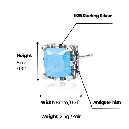 Square Cut Blue Stud Earrings Silver Dimensions and Weight
