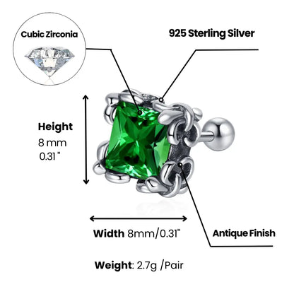 Square Cut Emerald Stud Earrings 925 Silver Dimensions and Weight