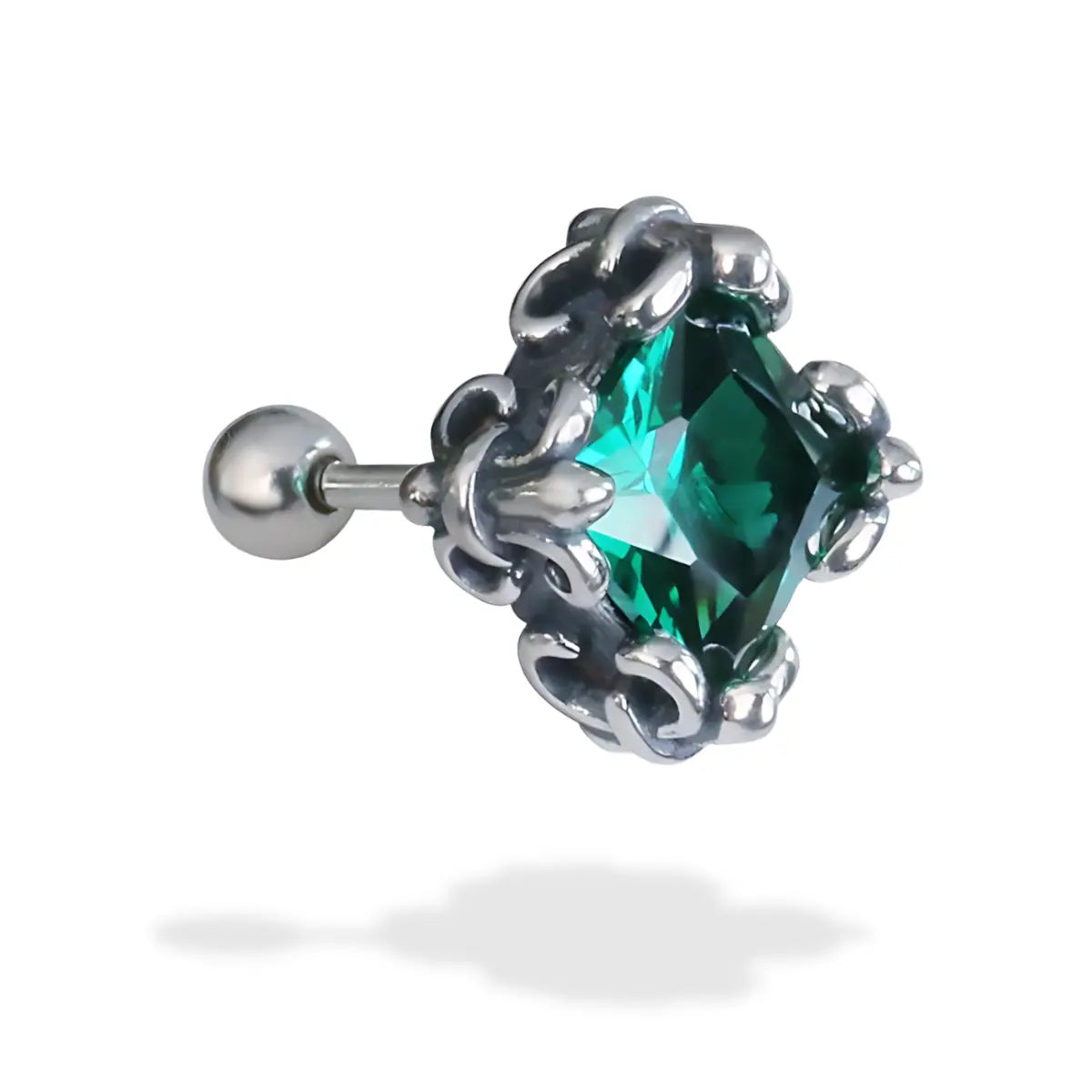 Square Cut Emerald Stud Earrings 925 Silver