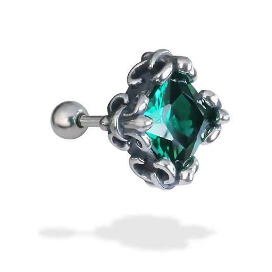 Square Cut Emerald Stud Earrings 925 Silver