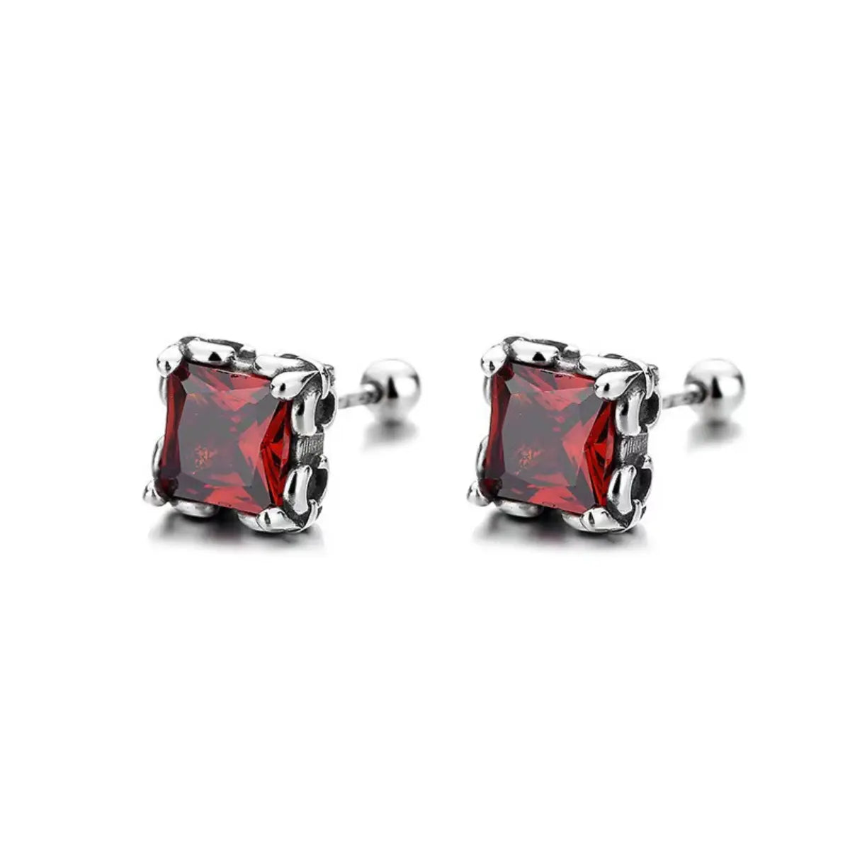 Square Cut Ruby Glow Diamond Stud Earrings Front Details