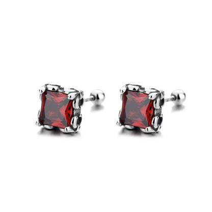 Square Cut Ruby Glow Diamond Stud Earrings Front Details