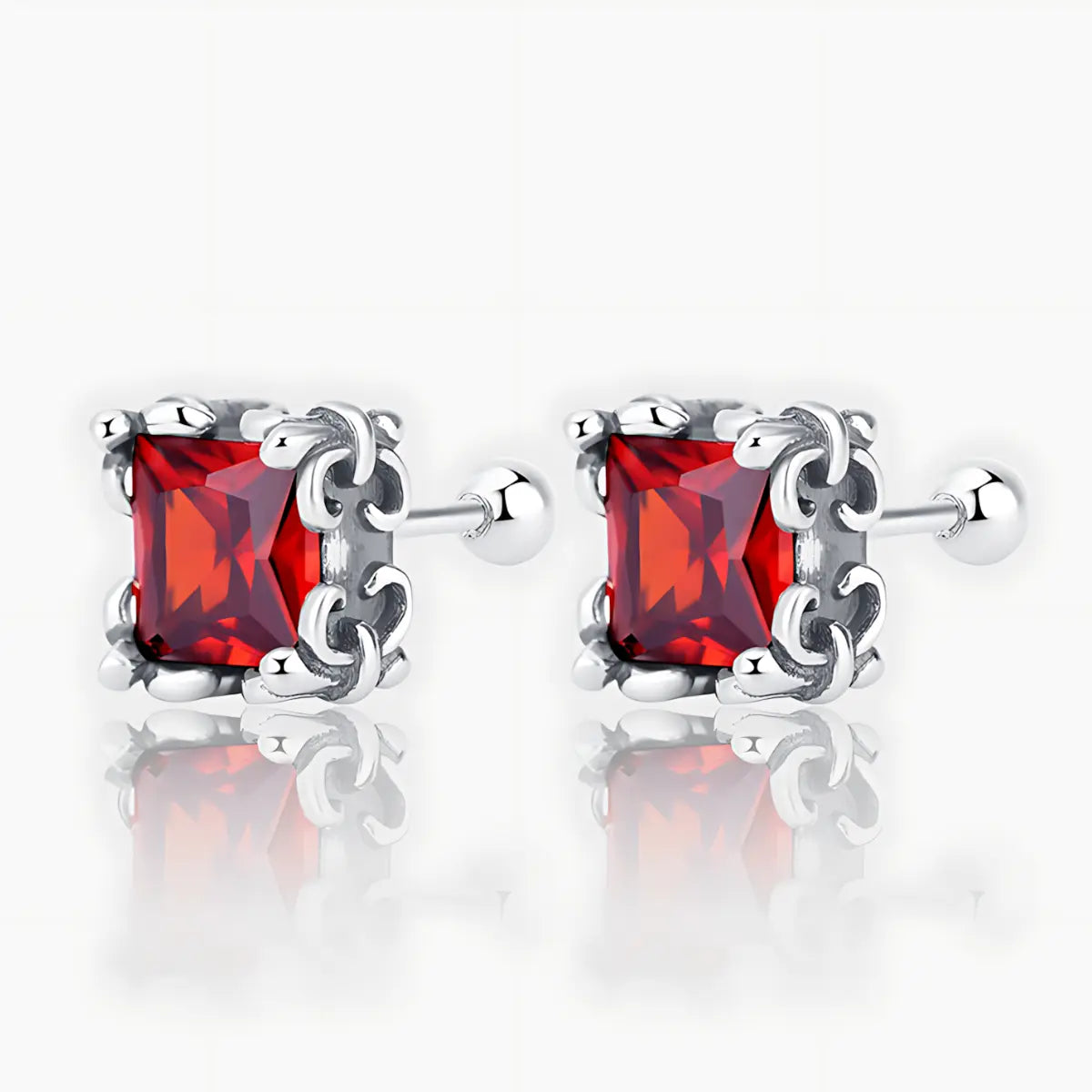 Square Cut Ruby Glow Diamond Stud Earrings