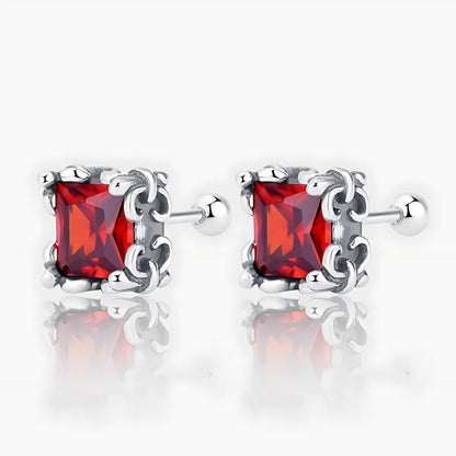 Square Cut Ruby Glow Diamond Stud Earrings