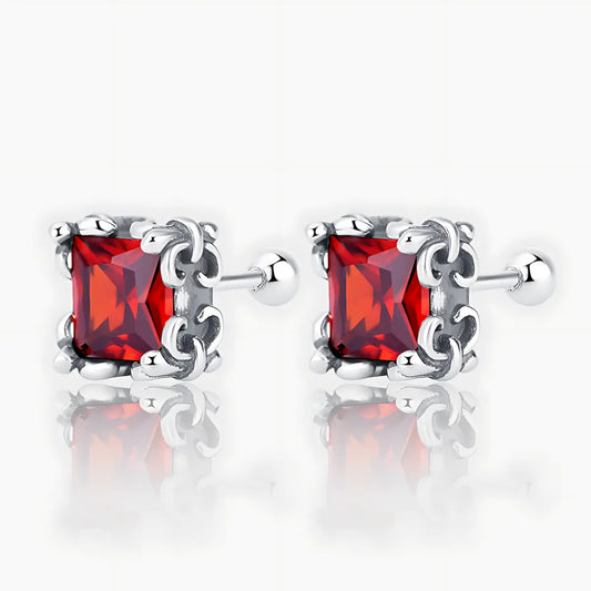 Square Cut Ruby Glow Diamond Stud Earrings