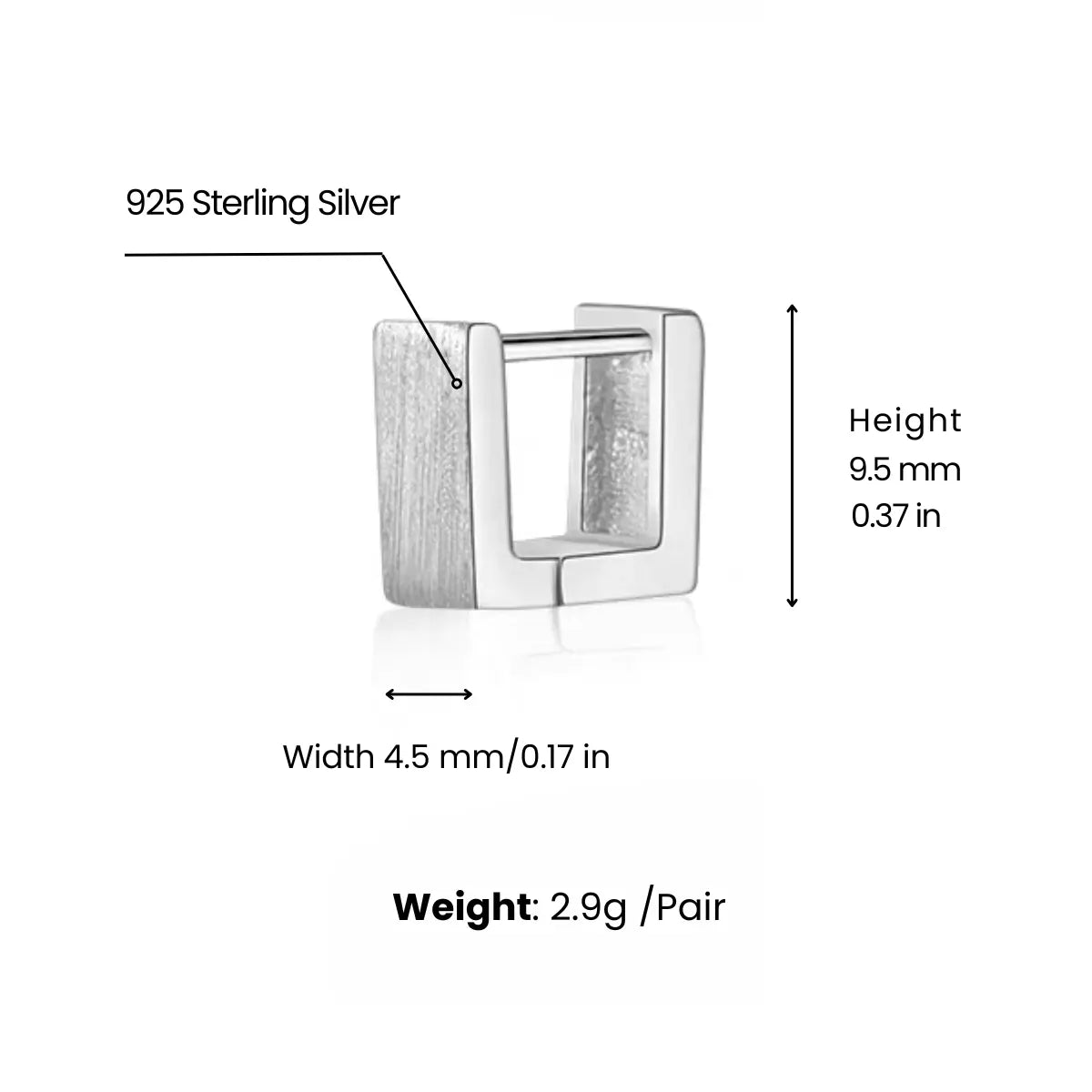 Square Hoop Earrings Sterling Silver Dimensions and Weight