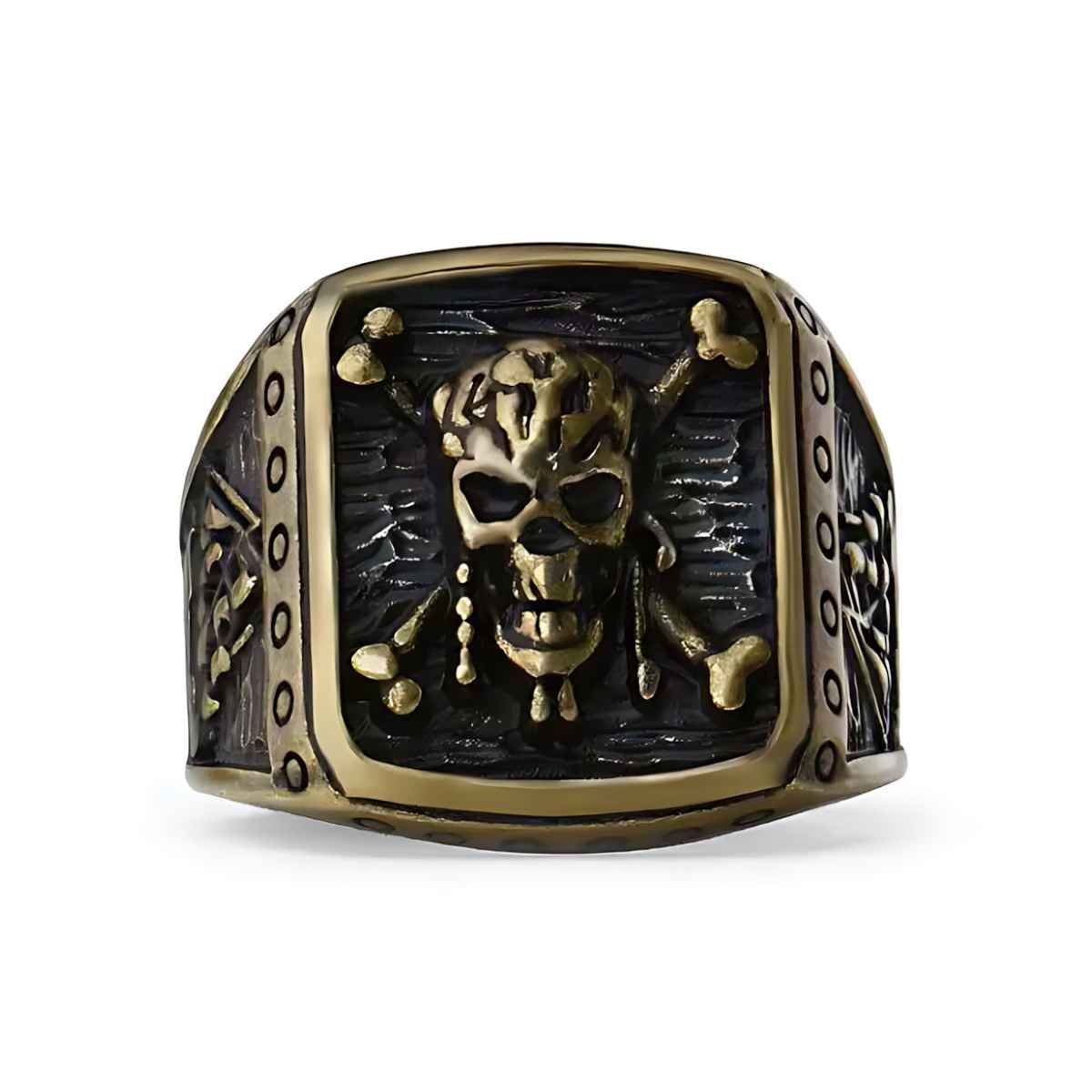 Square Skull Pirate Ring Gold