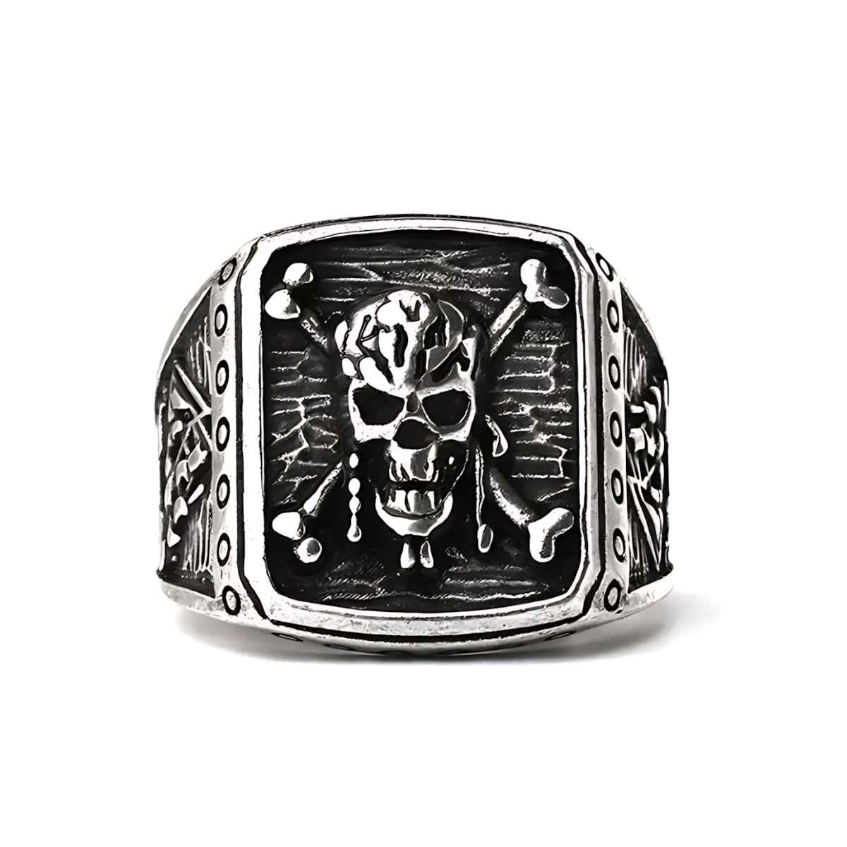 Square Skull Pirate Ring Silver