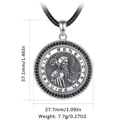 St Benedict Medallion Necklace with Black CZ Dimensions and Weight