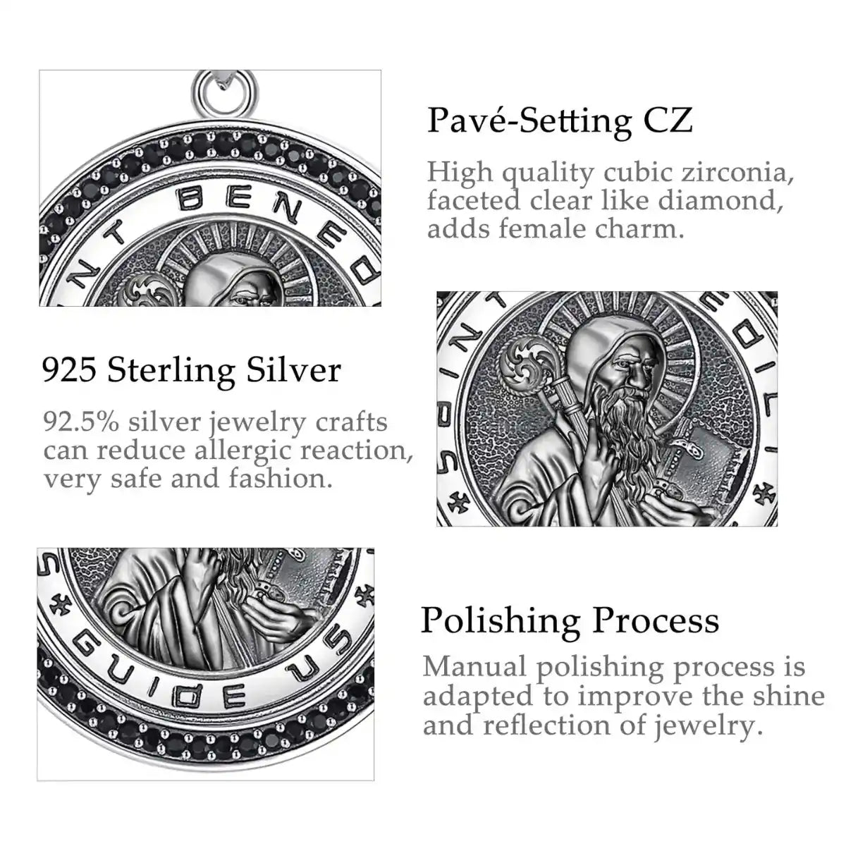 St Benedict Medallion Necklace with Black CZ Features