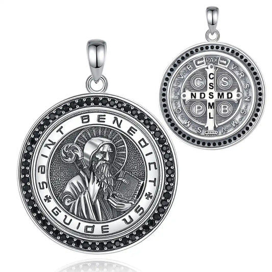 St Benedict Medallion Necklace with Black CZ Pendant Only
