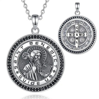 St Benedict Medallion Necklace with Black CZ with 18inch Chain