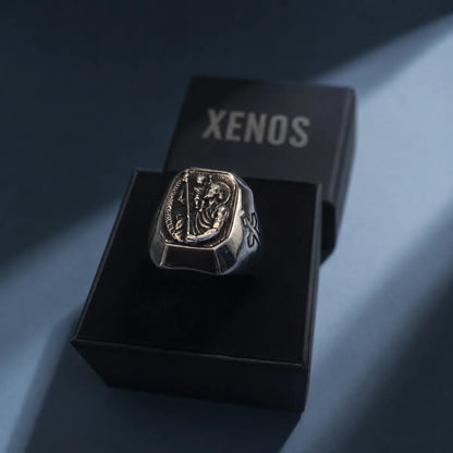 St Christopher Cross Signet Ring Silver Presented in Xenos Jewelry Packaging Box