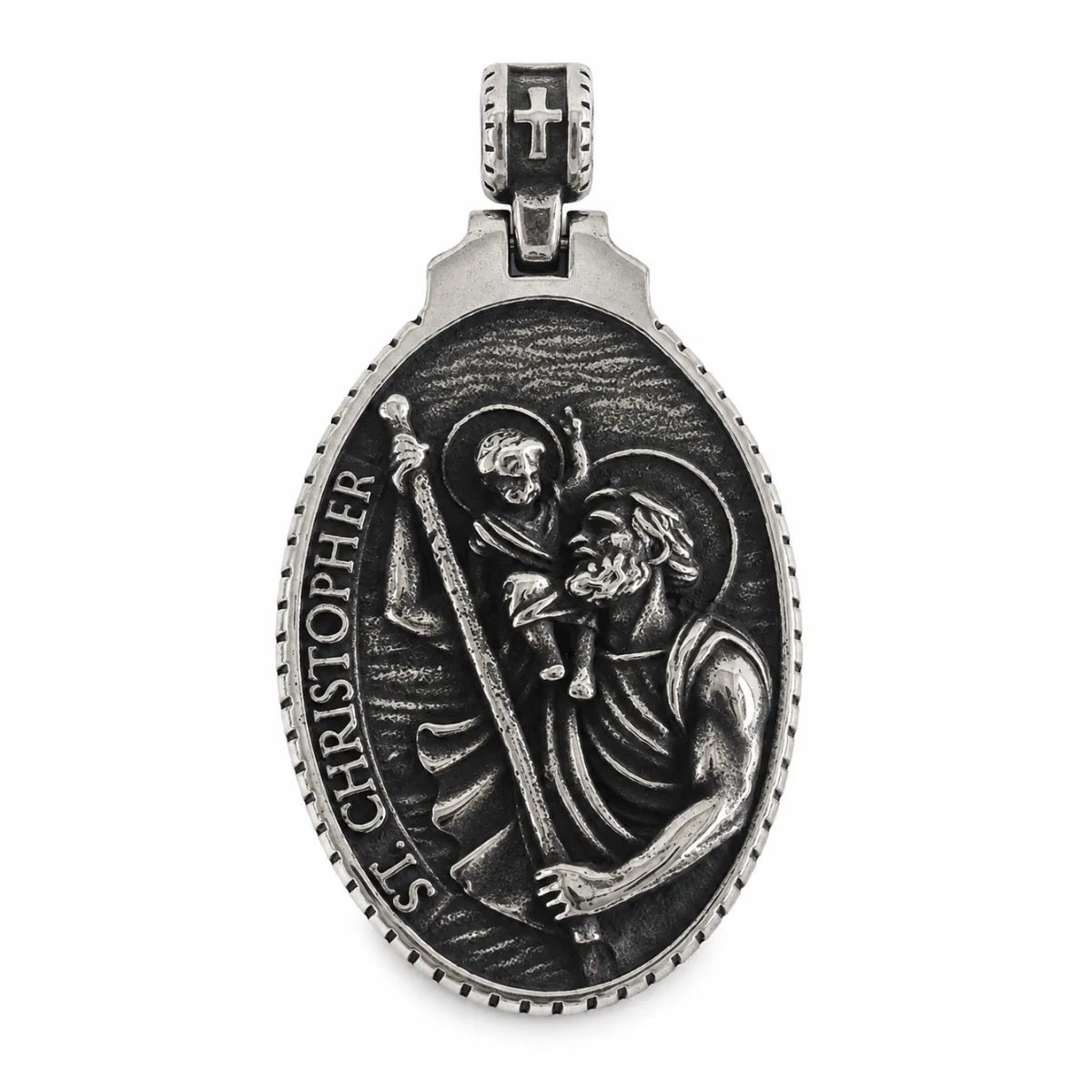 St Christopher Oval Pendant Silver Pendant Only Front View White Background