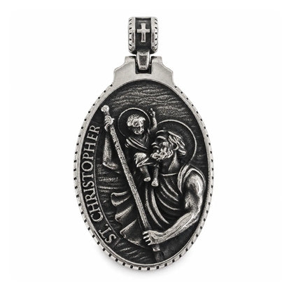 St Christopher Oval Pendant Silver Pendant Only Front View White Background