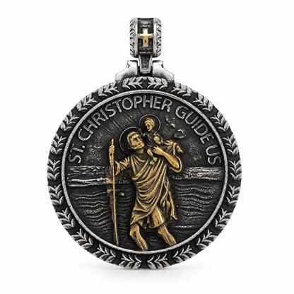 St Christopher Wave Pendant Gold and Silver Pendant Only Front View White Background